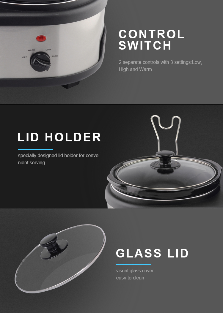 TONZE 1.5L 3-Pot Stainless Steel Black Clay Slow Cooker Independent Knob Heating for Hotels 03