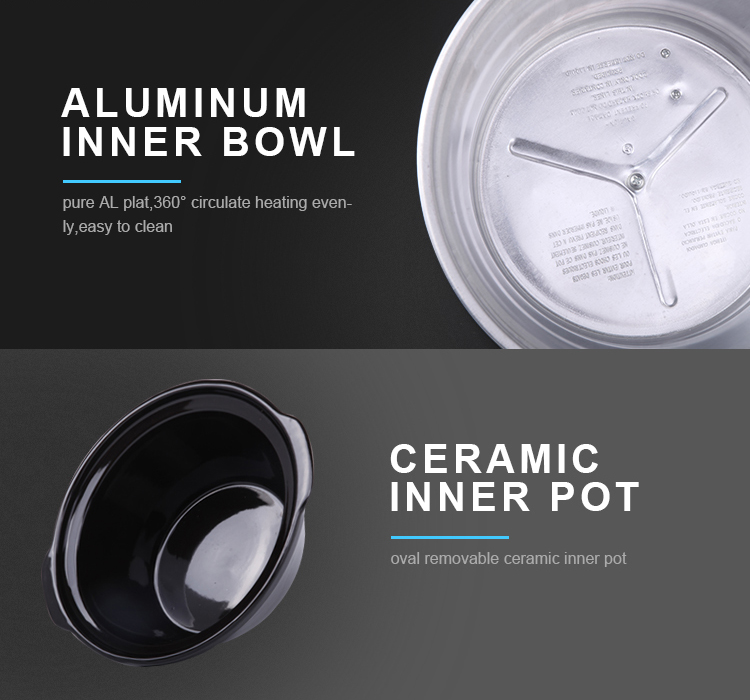 TONZE 1.5L 3-Pot Stainless Steel Black Clay Slow Cooker Independent Knob Heating for Hotels 04