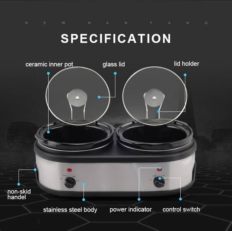 TONZE 1.5L Dual-Pot Stainless Steel Black Clay Stewpot Knob Heating for Hotel Use 02