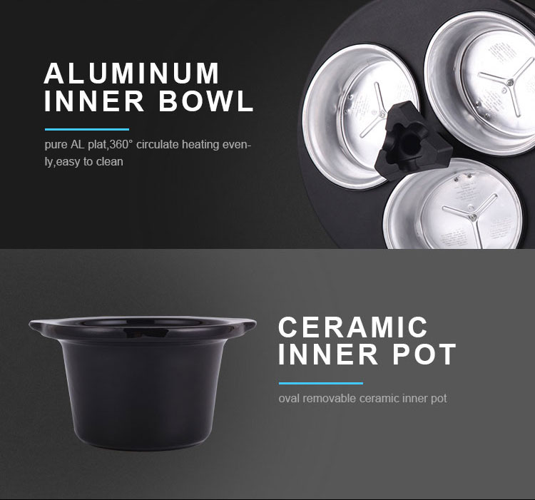 TONZE 3×1.5L Round Stainless Steel Black Clay Stewpot Independent Knob Heating for Hotels 04